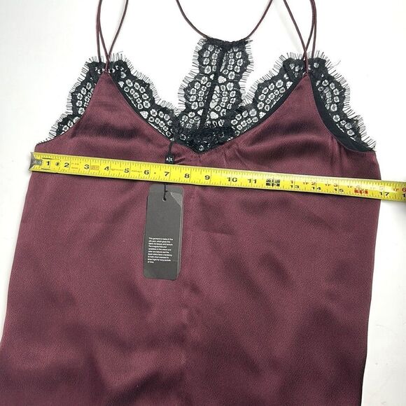 NWT NEW Armani Exchange Burgundy Silk Black Lace Cami Spaghetti Straps Top S - Picture 15 of 16